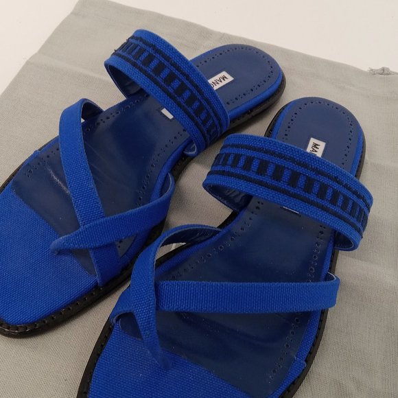 Manolo Blahnik Susade Women's Cotton Blue Sandals EU36/US6 - Picture 7 of 11